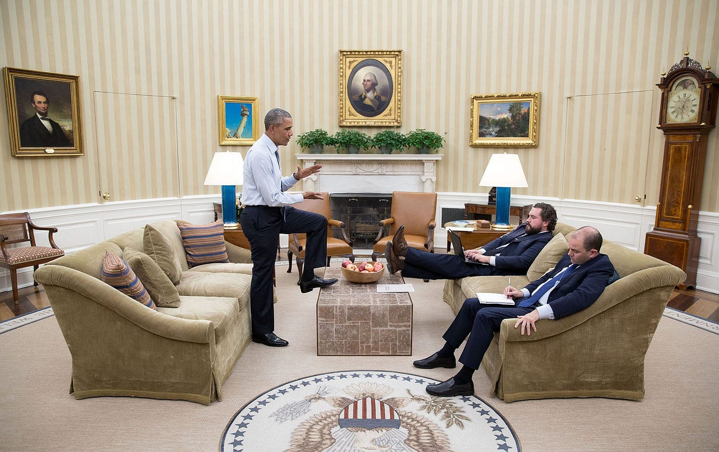 January 7, 2016: Inside the Oval Office, President Obama dictates the first draft of his State of the Union address to Cody Keenan and Ben Rhodes as the deadline looms, illustrating his direct approach to major speeches. January 7, 2016: Inside the Oval Office, President Obama dictates the first draft of his State of the Union address to Cody Keenan and Ben Rhodes as the deadline looms, illustrating his direct approach to major speeches.