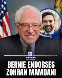 RogueDNC | Bernie Sanders has officially endorsed Zohran Mamdani for mayor  of New York City. In his statement, Bernie said: “At this dangerous... |  Instagram