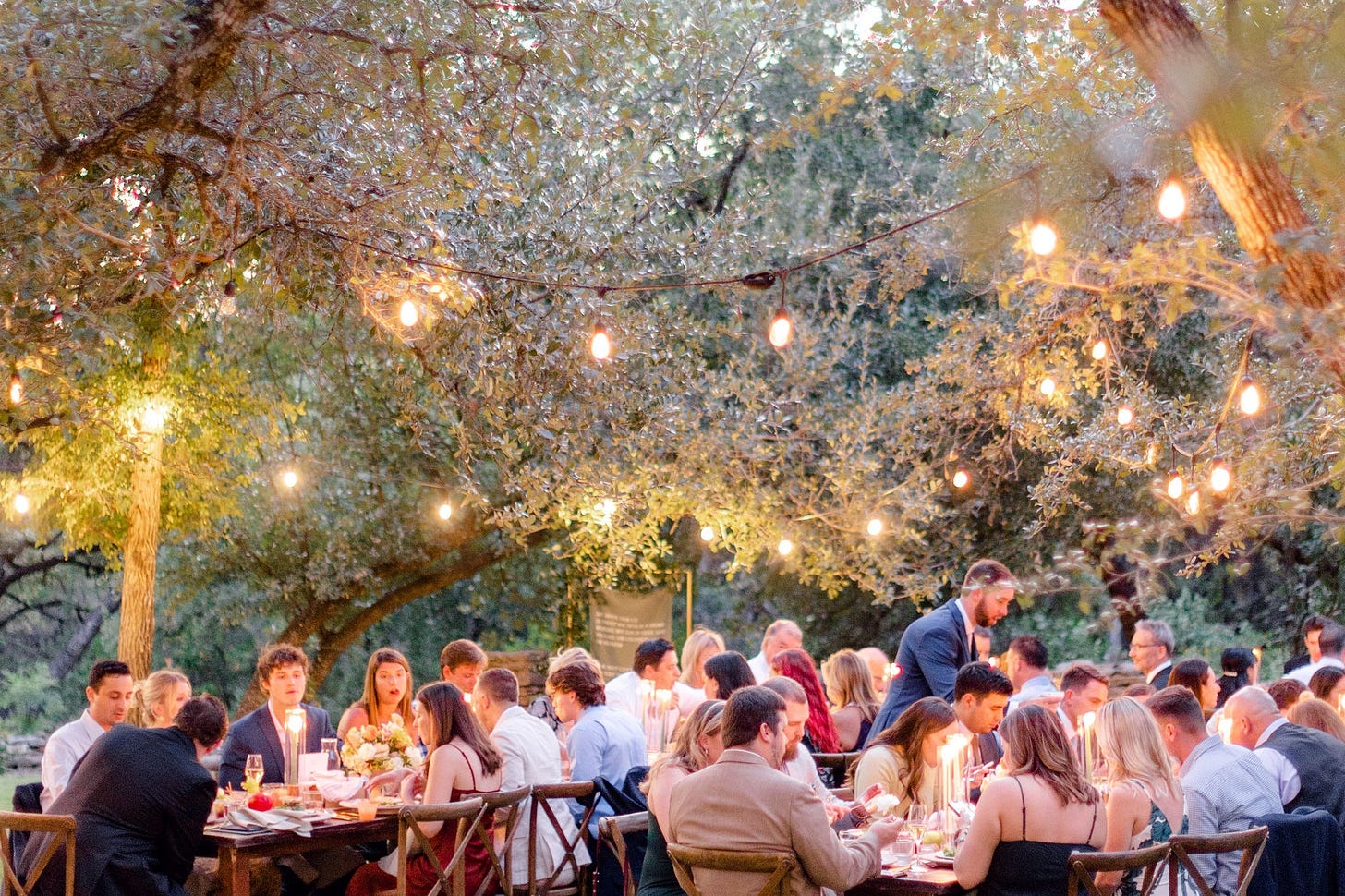 Dinner under the string lights at The Wayback in Austin