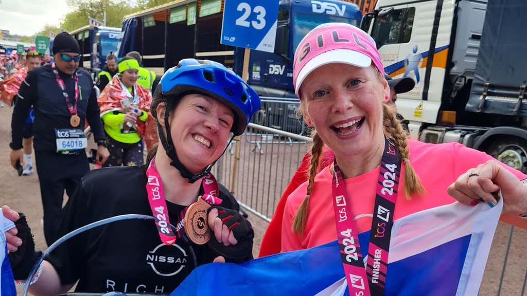Dr Julie McElroy and Gill Menzies at the London Marathon Dr Julie McElroy and Gill Menzies at the London Marathon