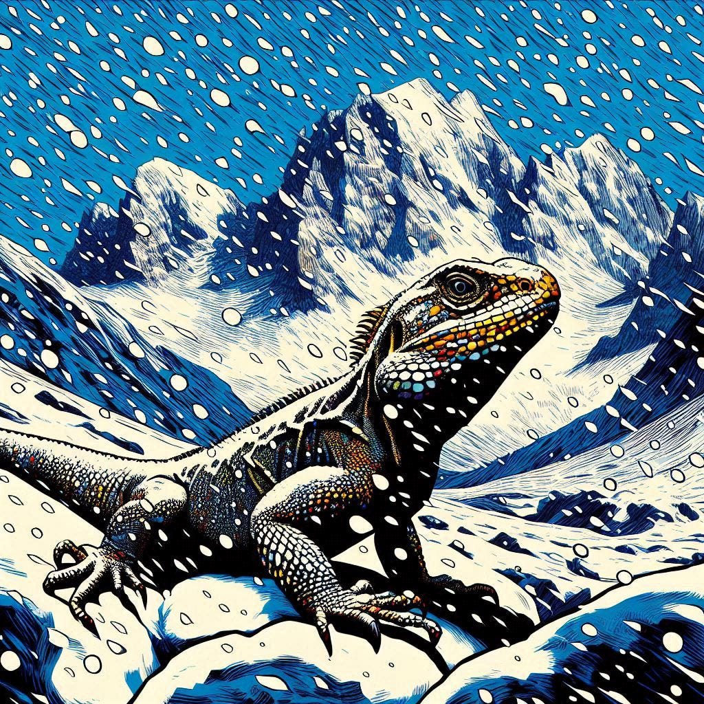 a lizard in a blizzard in the style of roy lichtenstein