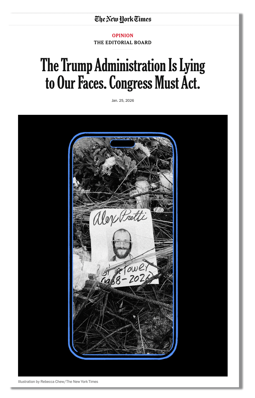 Screenshot of New York Times headline that reads, "The Trump Administration Is Lying to Our Faces. Congress Must Act."