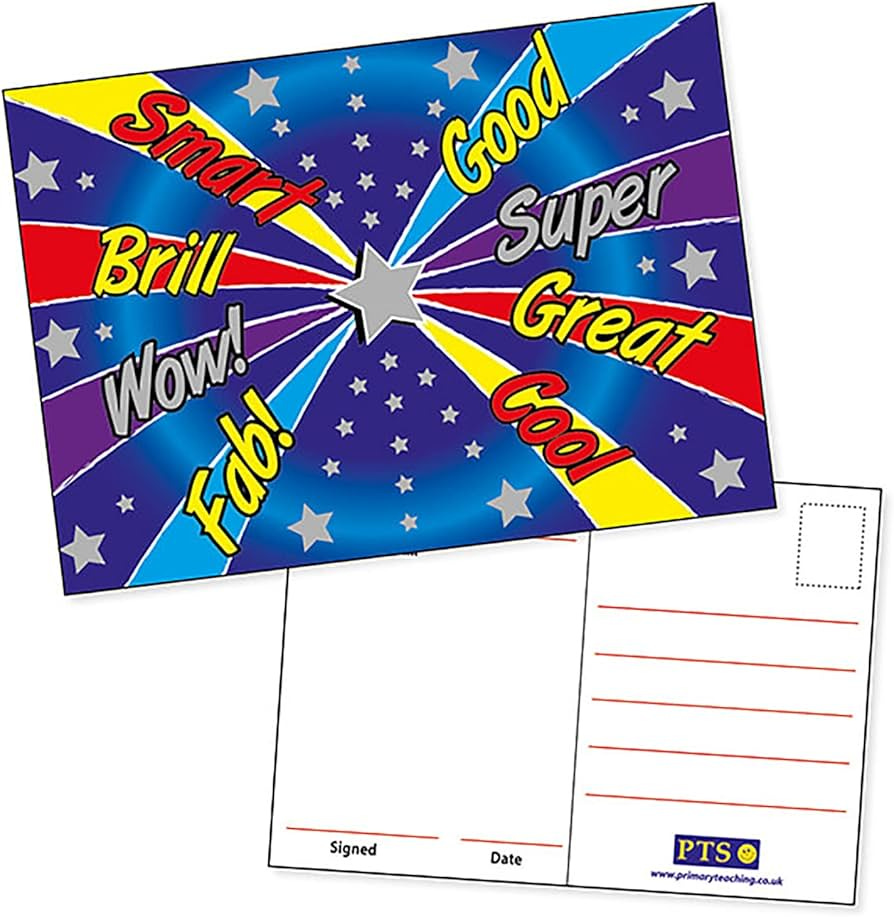 20 Positive Mixed Words Metallic School Reward Postcard Home A6 Primary  Teaching Services : Amazon.co.uk: Stationery & Office Supplies