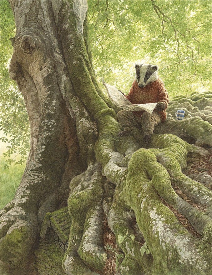 Media: 'Badger's Morning Paper' 24 x 31cm Signed Open Edition Print Media: 'Badger's Morning Paper' 24 x 31cm Signed Open Edition Print