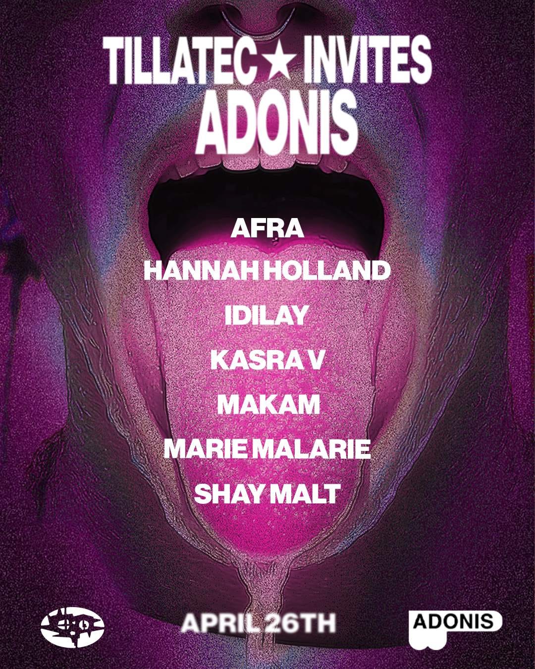 TILLATEC invites Adonis - Flyer voorkant