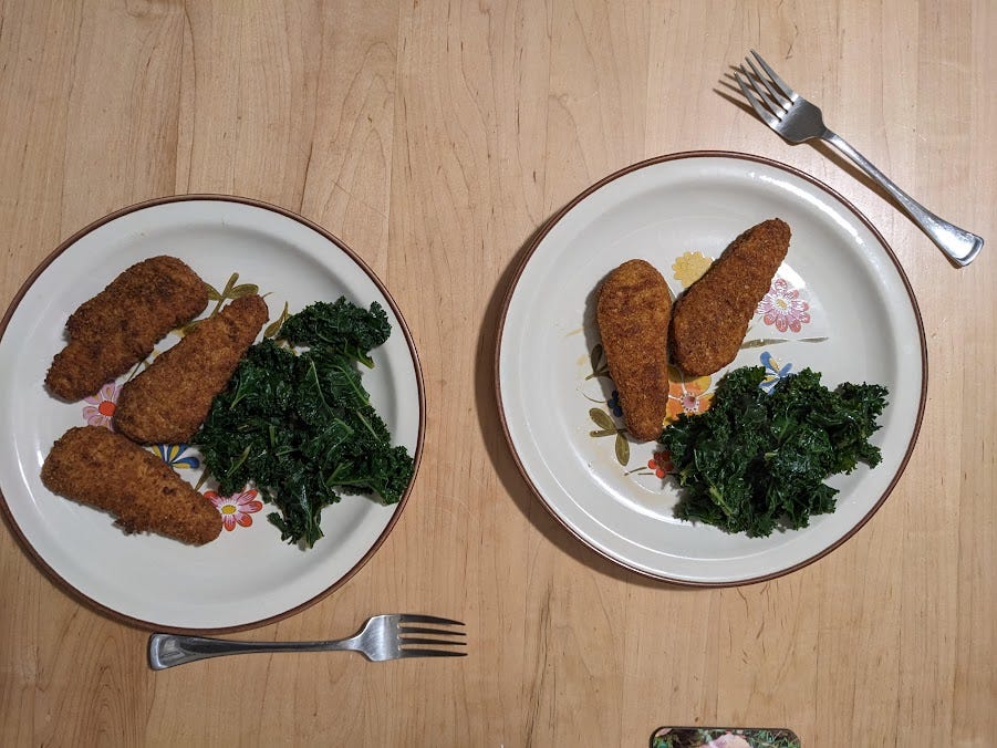 chickin' nugz and kale dinner