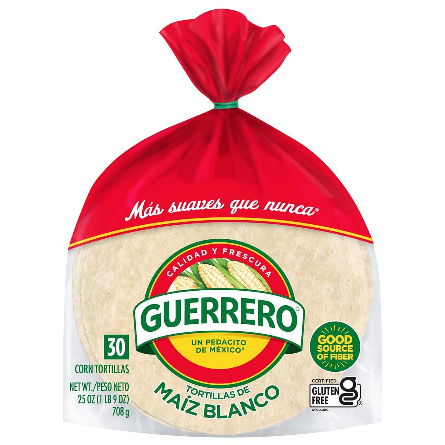 a bag of Guerrero White Corn Tortillas