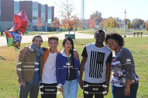 Photos of my ESL students and myself on GTCC's campus with a global representation of more than 12 countries