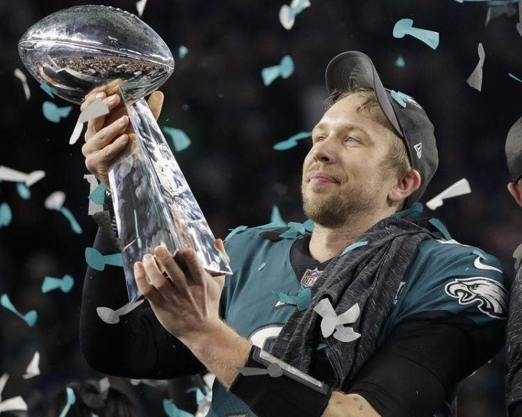 nick foles mvp holding vince lombardi trophy bulge after super bowl 52 nick foles mvp holding vince lombardi trophy bulge after super bowl 52