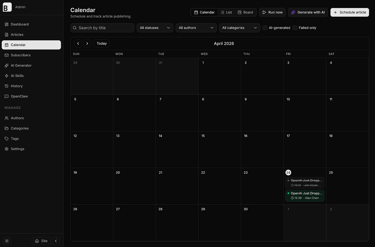 BloggFast new Calendar tab. Image by Jim Clyde Monge