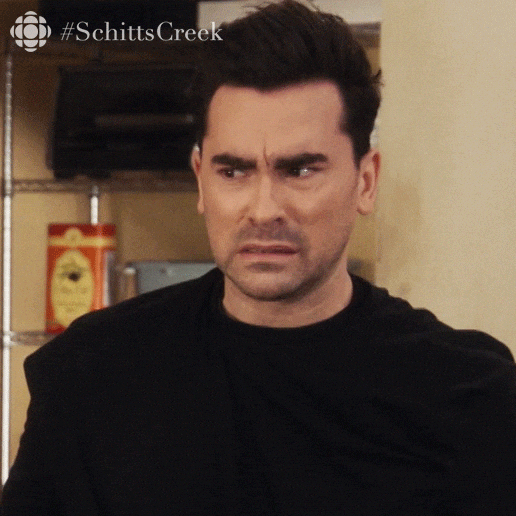 David from Schitt's creek, a dark haired white man, makes a disgusted face, with the caption 'EWW'