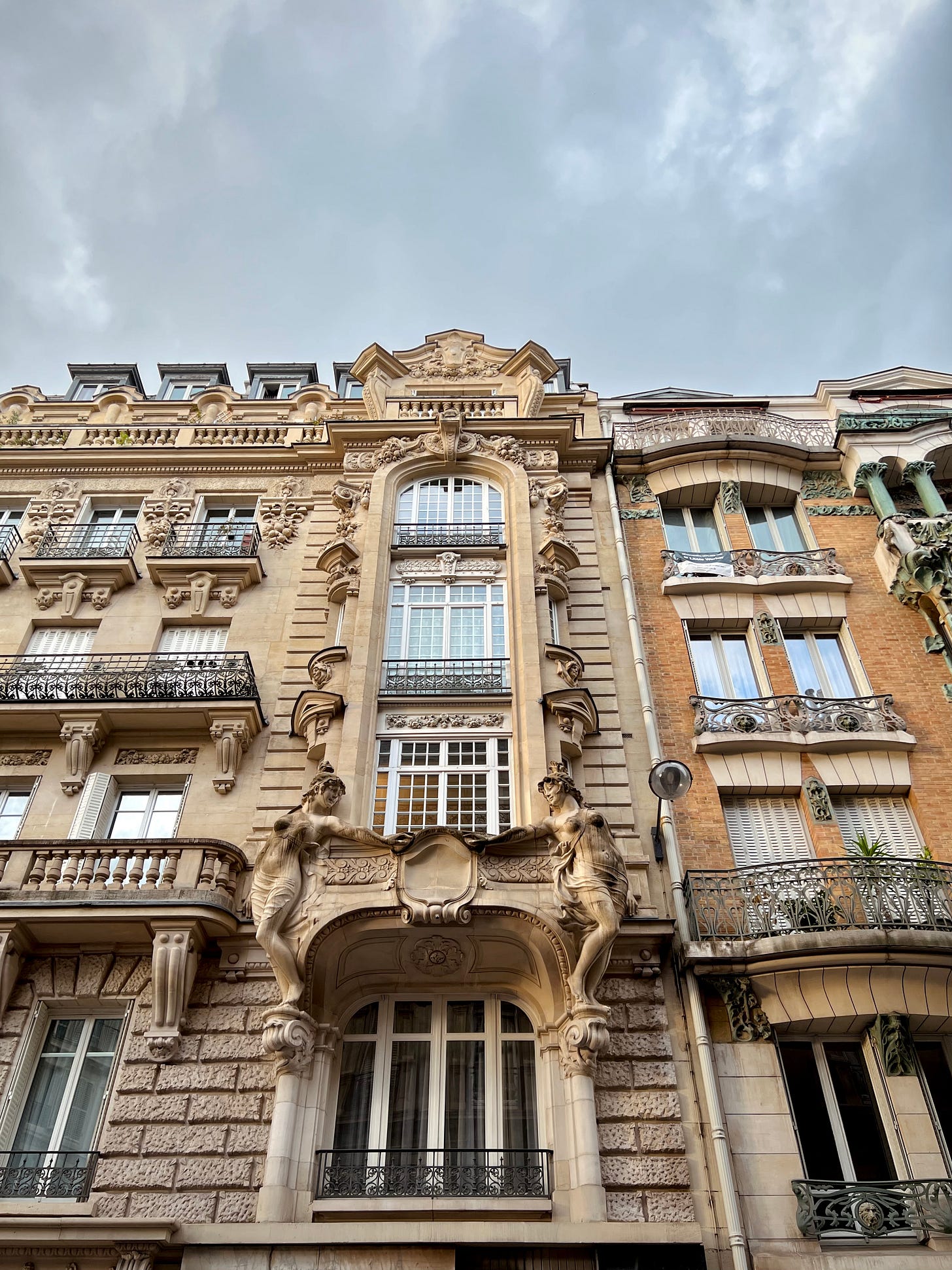 Decorated facades of Parisian buildings
