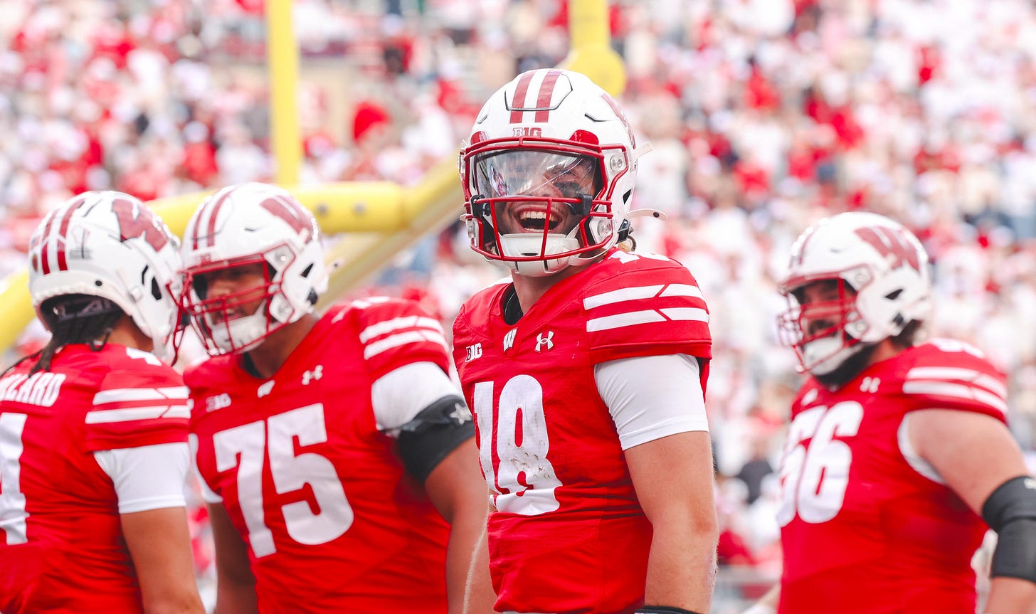 Wisconsin quarterback Danny O’Neil celebrates on the sideline during the game against Middle Tennessee State. Wisconsin quarterback Danny O’Neil celebrates on the sideline during the game against Middle Tennessee State.