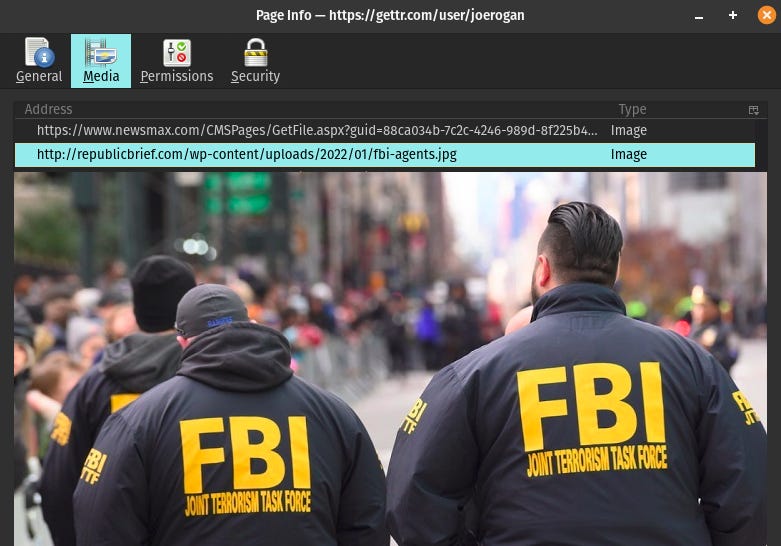 Screenshot: Browser content info