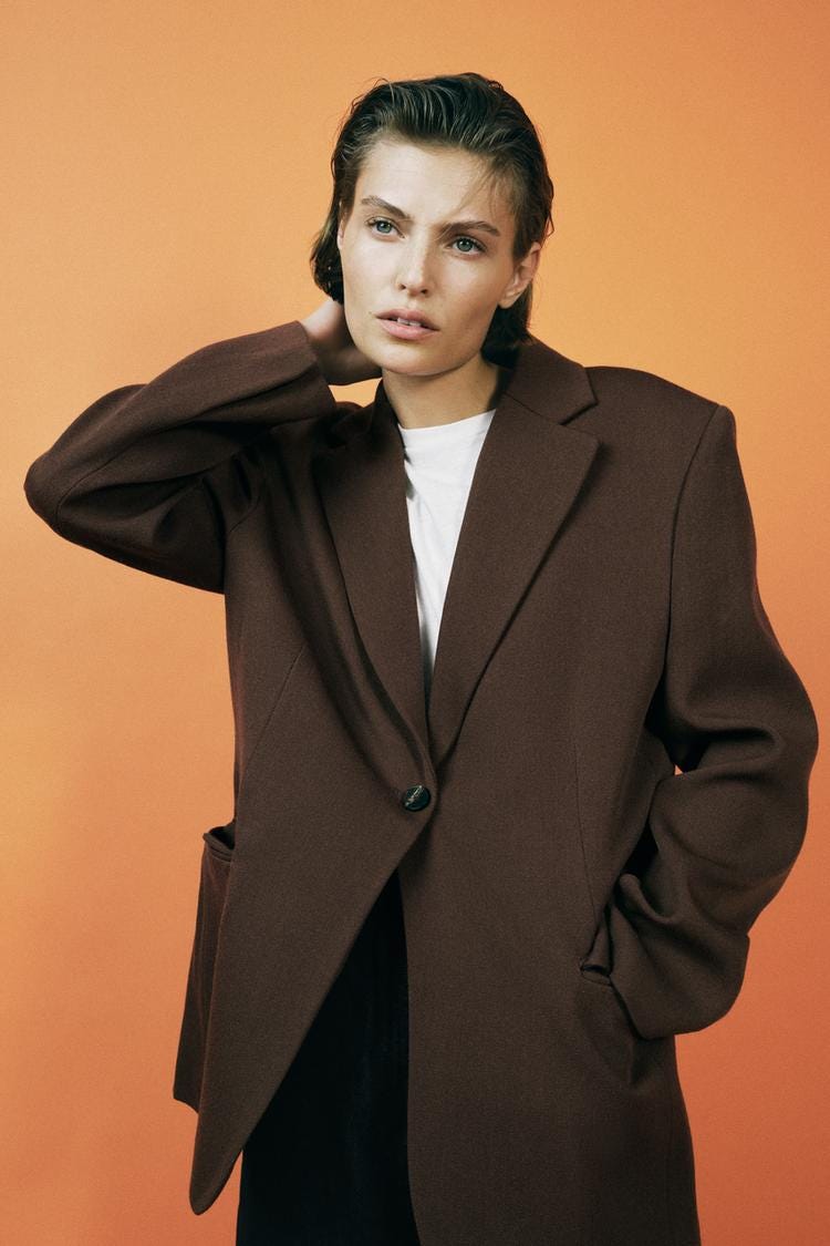 Zara 100% WOOL OVERSIZED BLAZER LIMITED EDITION - Brown - Image 6