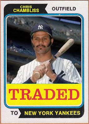 Chris Chambliss' first baseball card after being traded to the New York Yankees in 1974. Chris Chambliss' first baseball card after being traded to the New York Yankees in 1974.