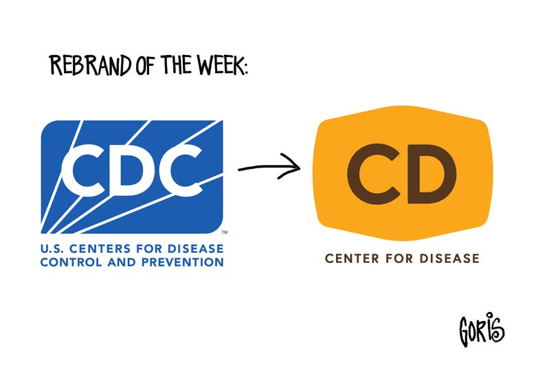 May be a graphic of text that says 'REBRAND OF THE WEEK: CDC TM U.S. CENTERS FOR DISEASE CONTROL AND PREVENTION CD CENTER FOR DISEASE GORIS'