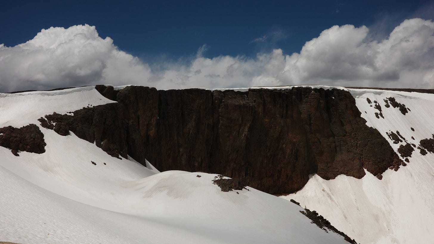 Top of the Rocky Mountains with clear skies and white snow