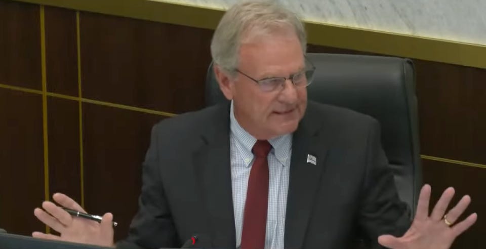 San Diego County Supervisor Jim Desmond speaks about his proposal to limit or ban foreign investment firms from buying local housing stock during the Oct. 21 meeting. The board voted 4-1 to reject the proposal. Steve Puterski image