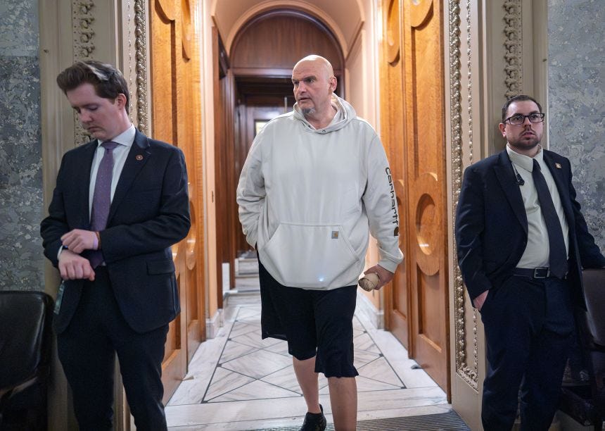 Pennsylvania Democratic Sen. John Fetterman at the Capitol in Washington on Monday. Pennsylvania Democratic Sen. John Fetterman at the Capitol in Washington on Monday.