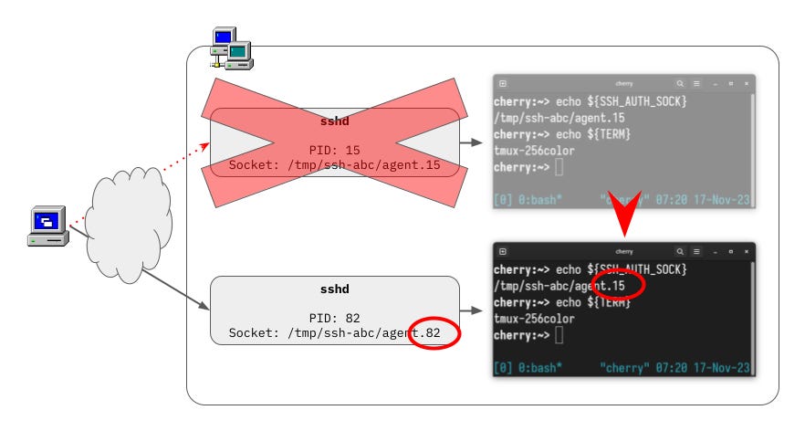 SSH agent forwarding and tmux done right (2023)