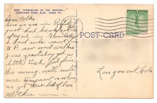 Vintage Loveland Pass Colorado Rocky Mountains Timberline Postcard Posted 1942 - Picture 2 of 2