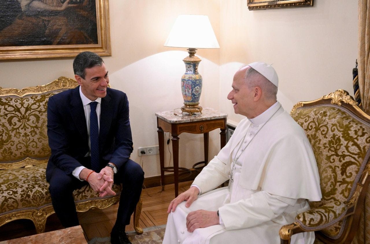 Pope Leo XIV meets Spanish Prime Minister Pedro Sánchez. Pope Leo XIV meets Spanish Prime Minister Pedro Sánchez.