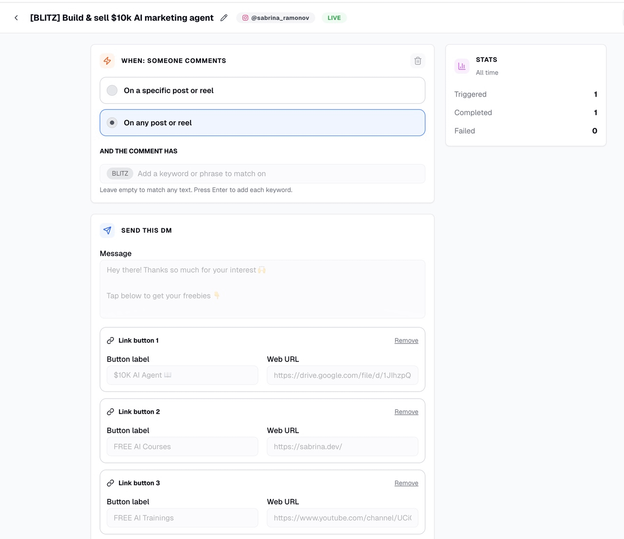 Blotato DM automation with a comment keyword, email capture, and automatic reply Blotato DM automation with a comment keyword, email capture, and automatic reply