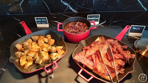 Food offerings at Moxy breakfast buffet