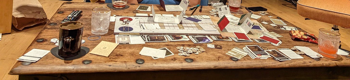 messy display of the end of a King's Dilemma game