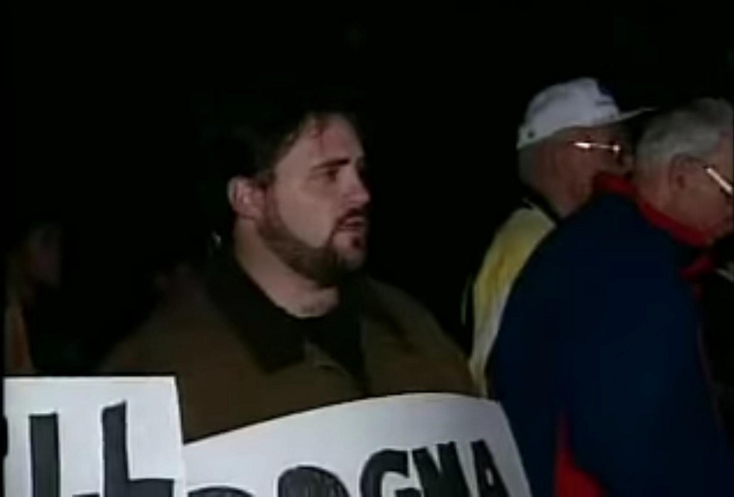 Filmmaker Kevin Smith hilariously protests his own movie 'Dogma' in Eatontown, New Jersey, November 12, 1999, in response to religious controversy.