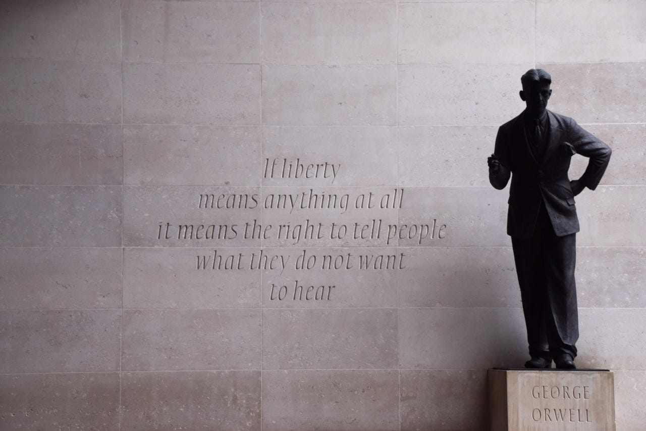 The statue of George Orwell outside BBC headquarters in central London.