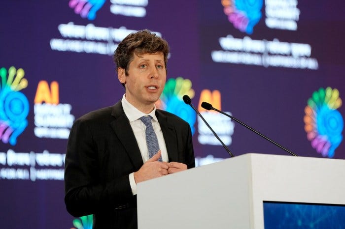 Sam Altman speaking at the AI Impact Summit in New Delhi.
