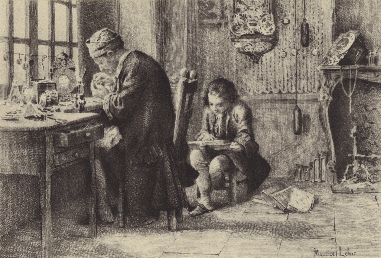 The Young Jean-Jacques Rousseau Reading While His Father Works (engraving)