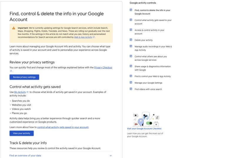 Google Privacy Checkup controls Google Privacy Checkup controls