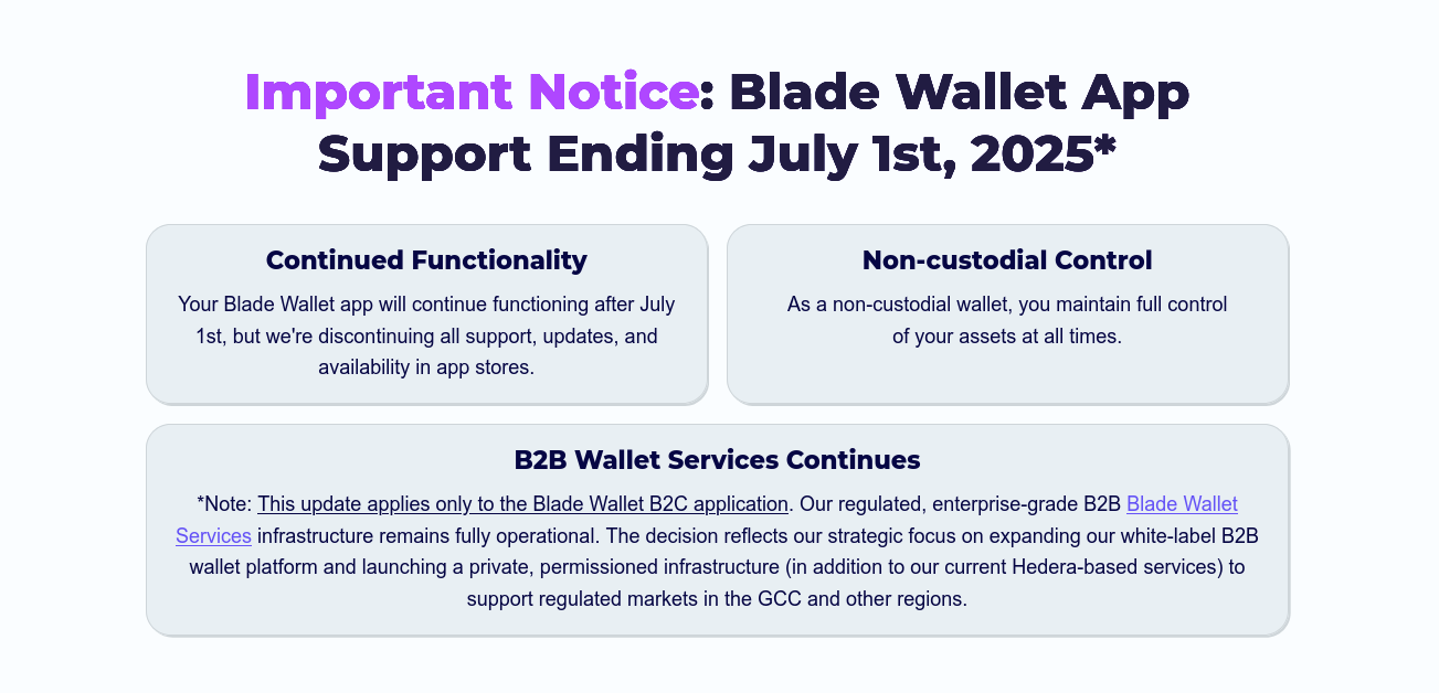 r/Hedera - Se acaba el soporte de la app Blade Wallet el 1 de julio de 2025