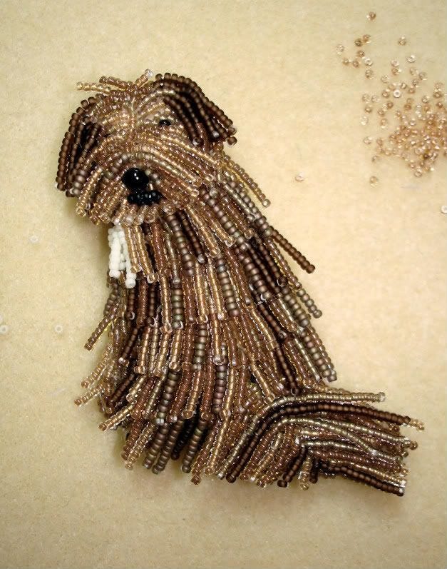 beaded Etsy order commission bead embroidery pet portrait Einstein sheepdog art pin beaded Etsy order commission bead embroidery pet portrait Einstein sheepdog art pin