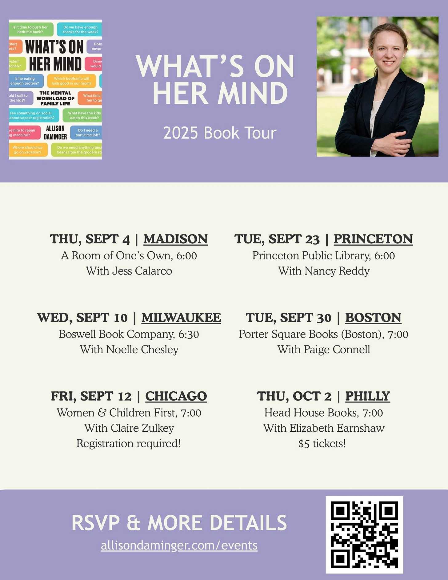 infographic of book tour stops; see allisondaminger.com/events