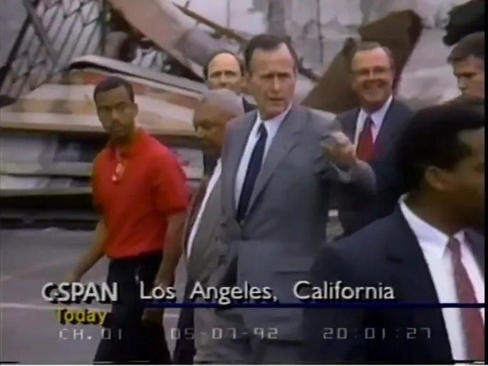 May be an image of 3 people and text that says 'CSPAN Today CH.I Los Angeles, California 5-D1-92 92'