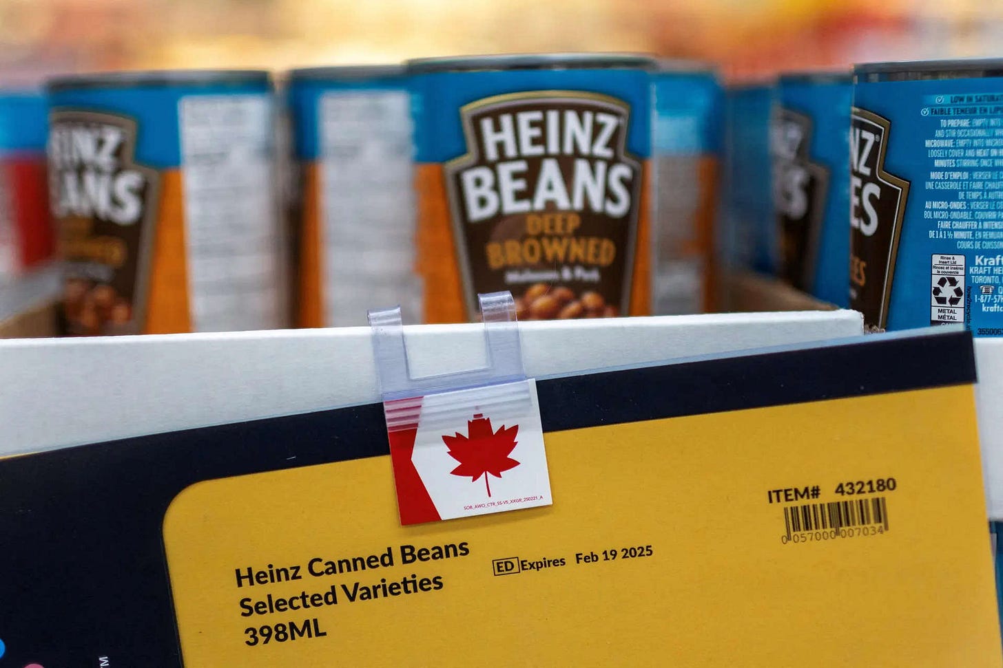 <p>Signs for Canadian products are on display at a grocery store in Hamilton, Ontario, Canada </p>