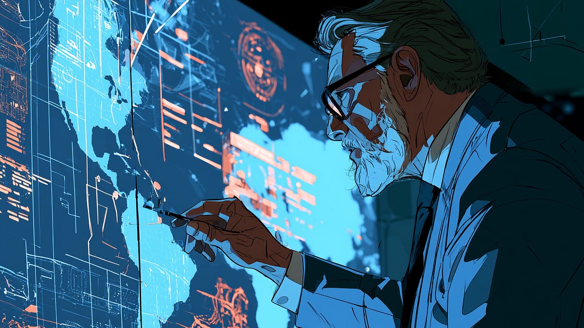 Ilustración de un científico analizando datos geográficos y científicos en una pantalla holográfica, publicada por IA Para Todos junto al artículo original