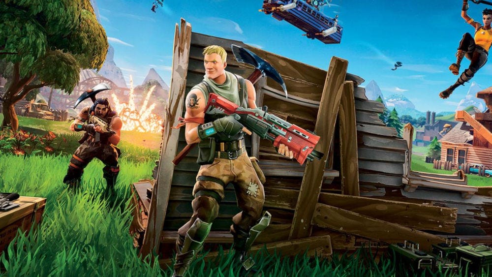 Several characters fighting in Fortnite Several characters fighting in Fortnite
