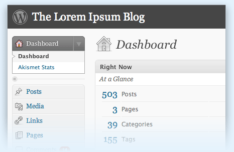The WordPress dashboard