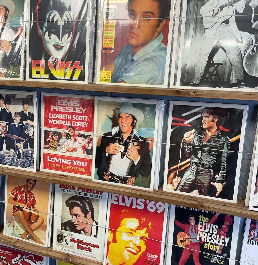 a display of elvis movies in a store