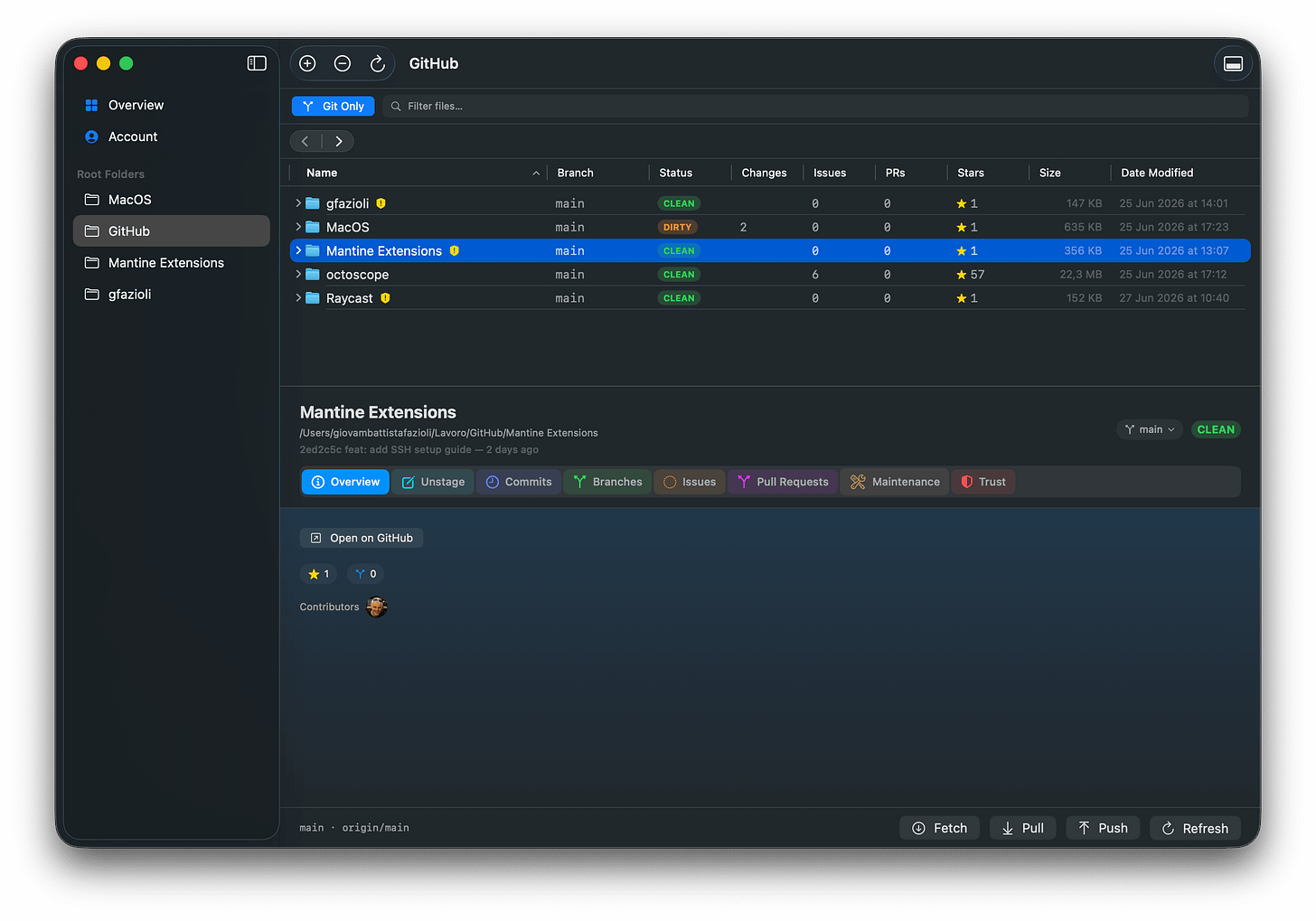 The Overview tab, with the Open on GitHub button