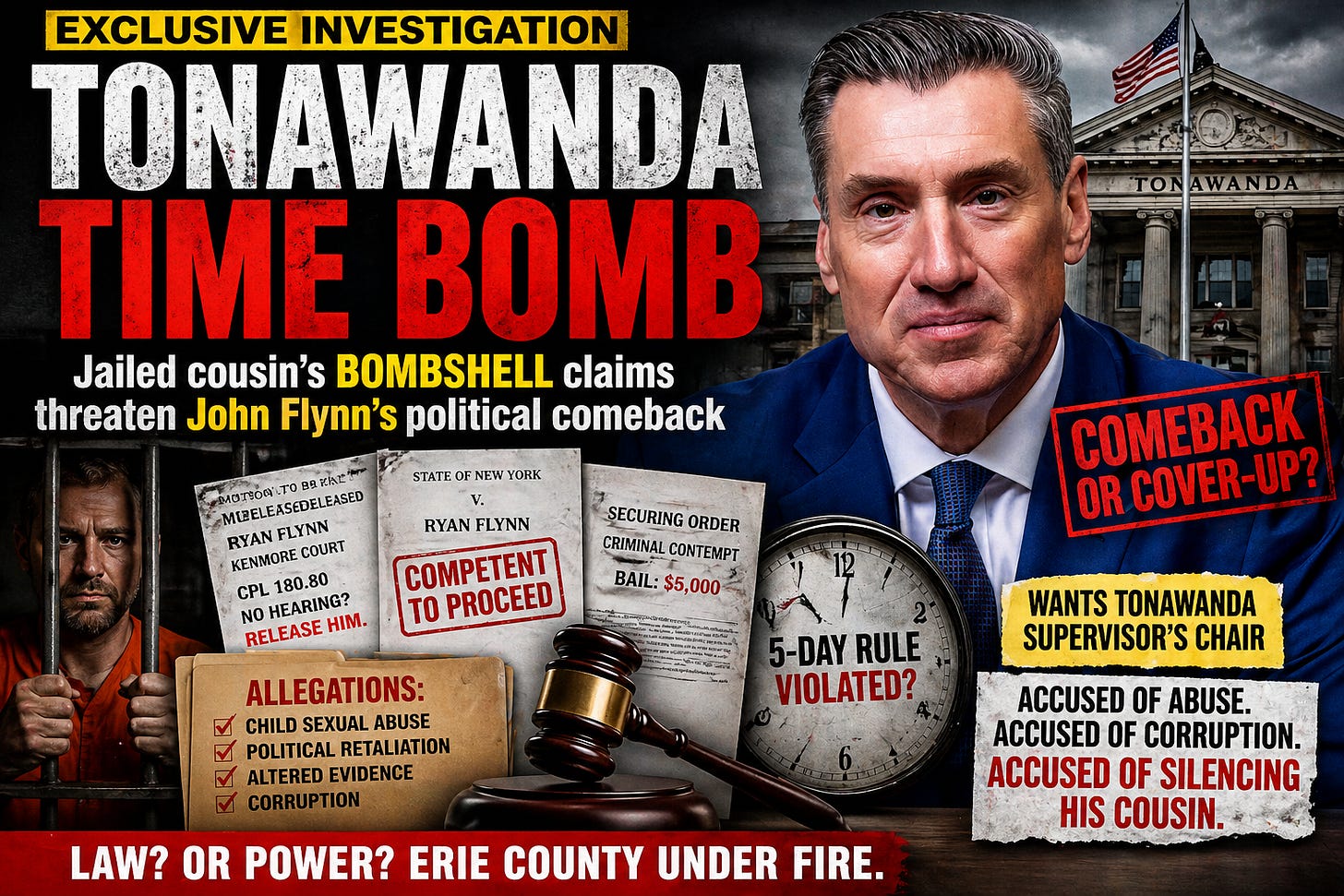 Tonawanda Time Bomb: John Flynn’s comeback faces Ryan Flynn’s corruption claims and questions about Erie County machine politics.