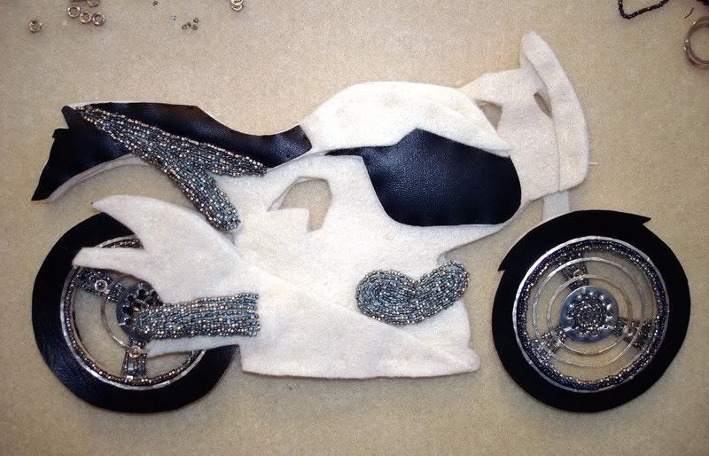 beaded Buell motorcycle bike fiber art pop art bead embroidery seed beads Boston beaded Buell motorcycle bike fiber art pop art bead embroidery seed beads Boston