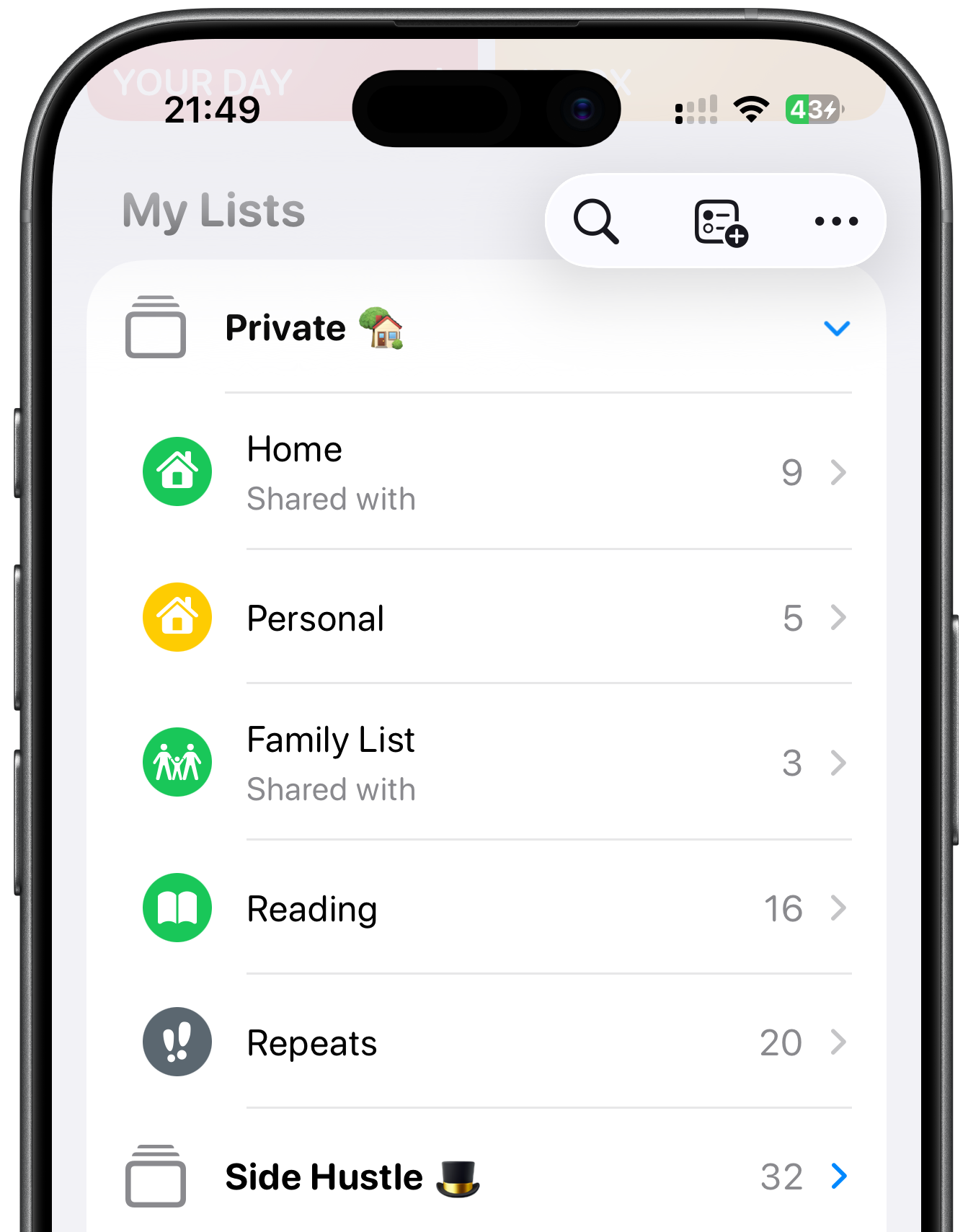 Apple reminders list structure.