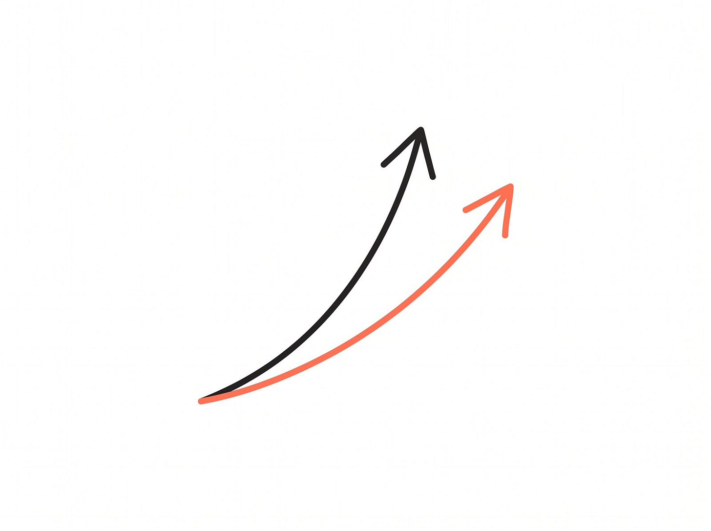 Two arrows rising from one point at different rates