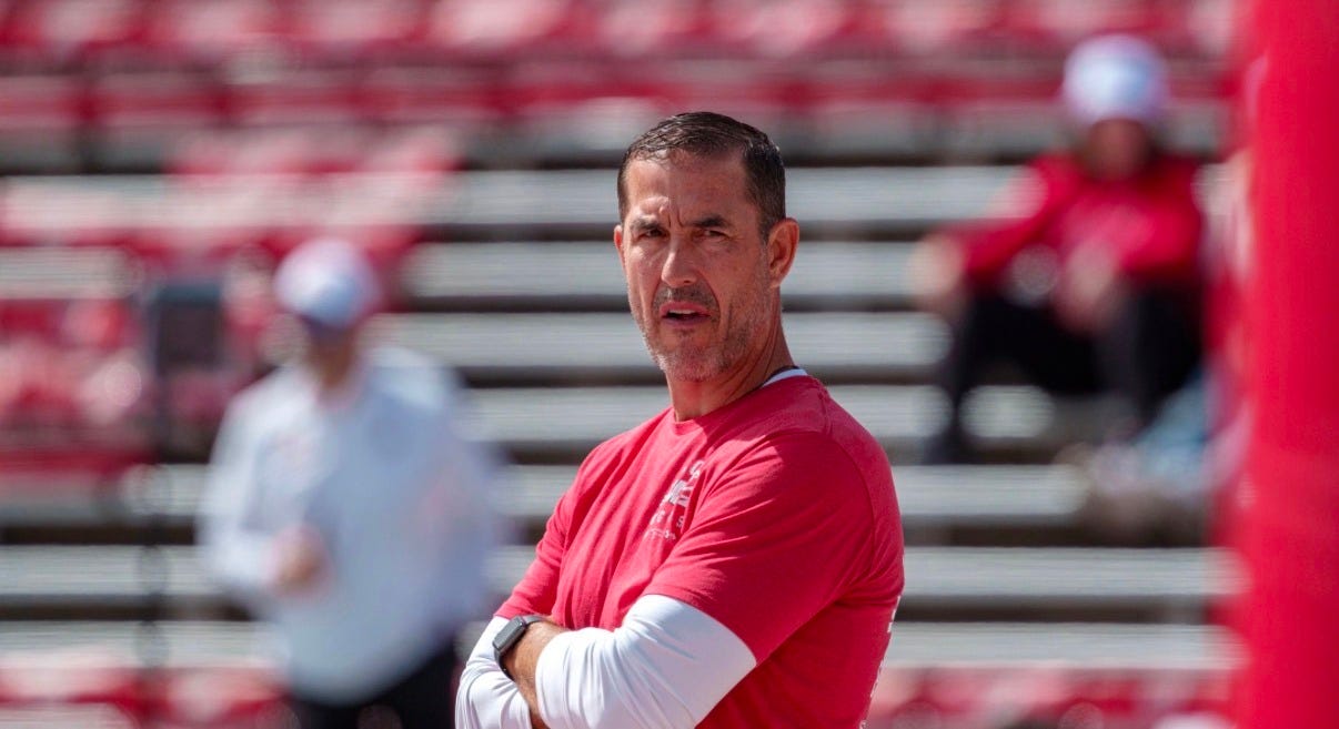 Wisconsin Badgers head coach Luke Fickell stands on the sideline during football practice.